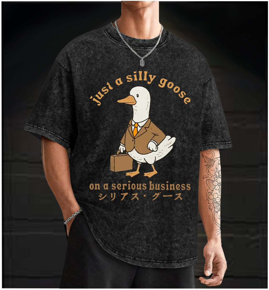'Just A Silly Goose'Vintage Washed 100% Cotton T-Shirt - TheDrunkShark