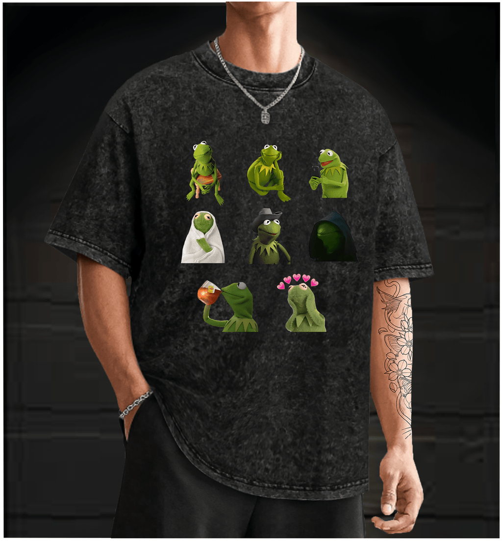 Kermit's Many Moods Vintage Washed 100% Cotton T-Shirt - TheDrunkShark