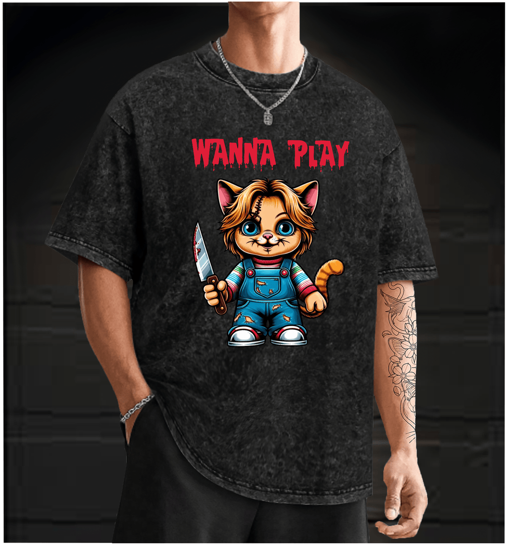 Killer Cat Vintage Washed 100% Cotton T-Shirt - TheDrunkShark