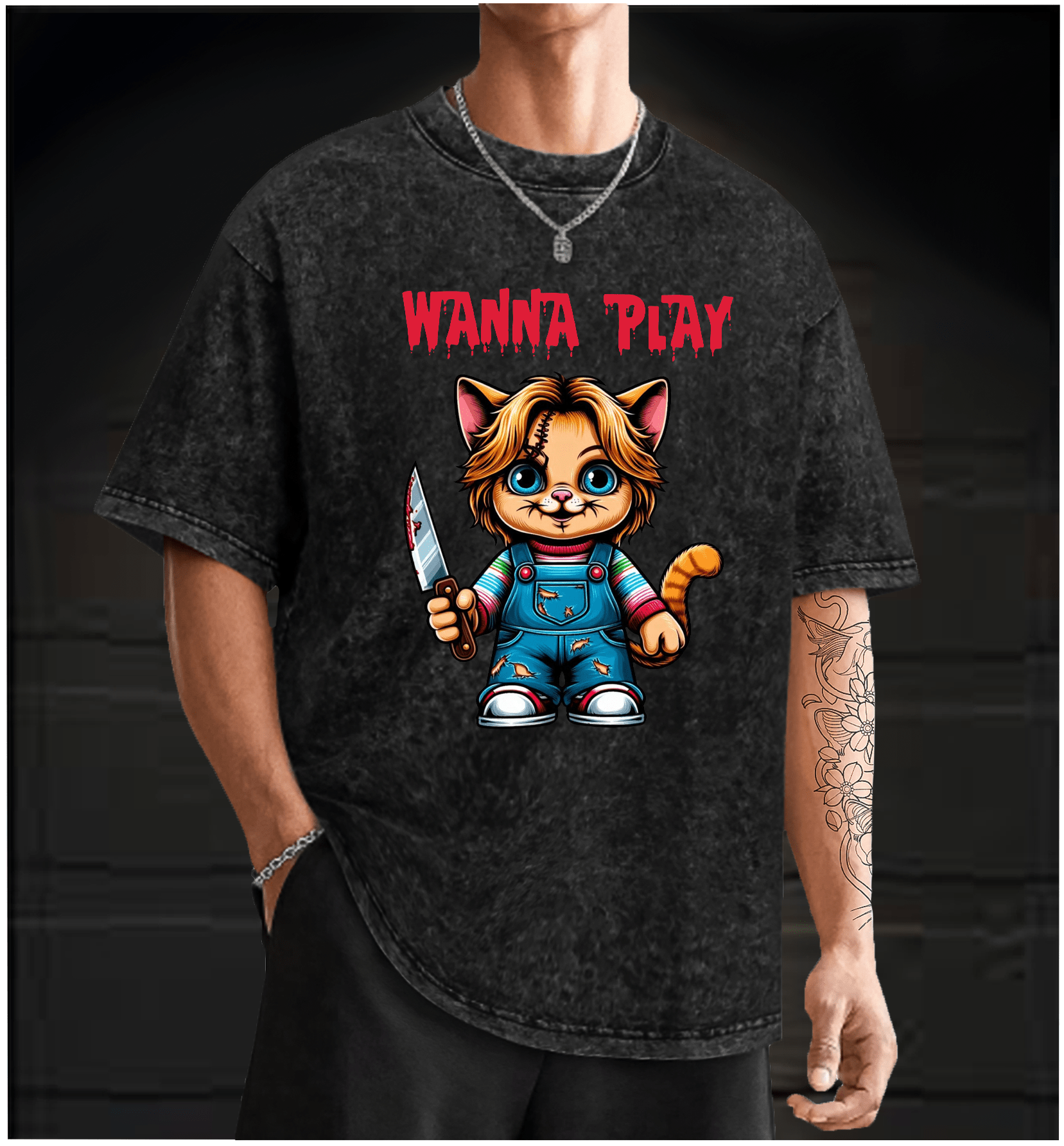 Killer Cat Vintage Washed 100% Cotton T-Shirt - TheDrunkShark