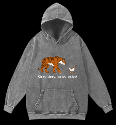 Kitty Walky Vintage Washed 100% Cotton Hoodie - TheDrunkShark