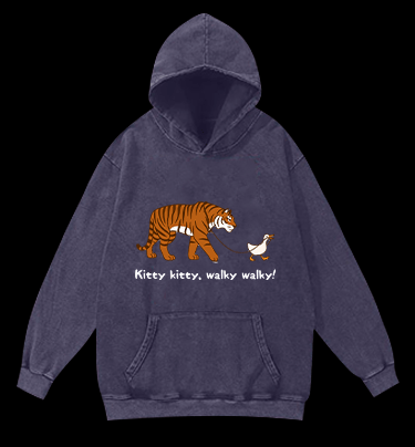 Kitty Walky Vintage Washed 100% Cotton Hoodie - TheDrunkShark
