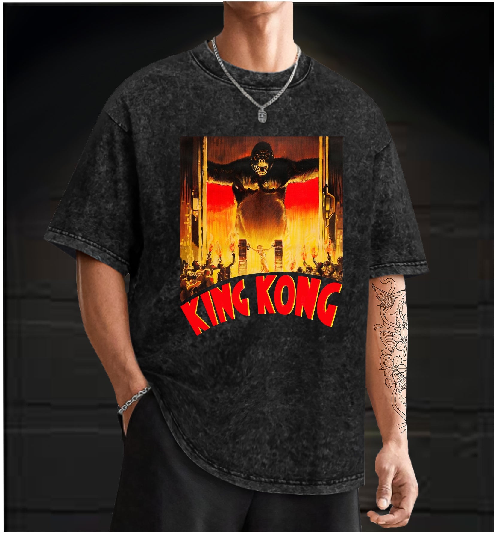  Kong King  Vintage Washed 100% Cotton T-Shirt - TheDrunkShark