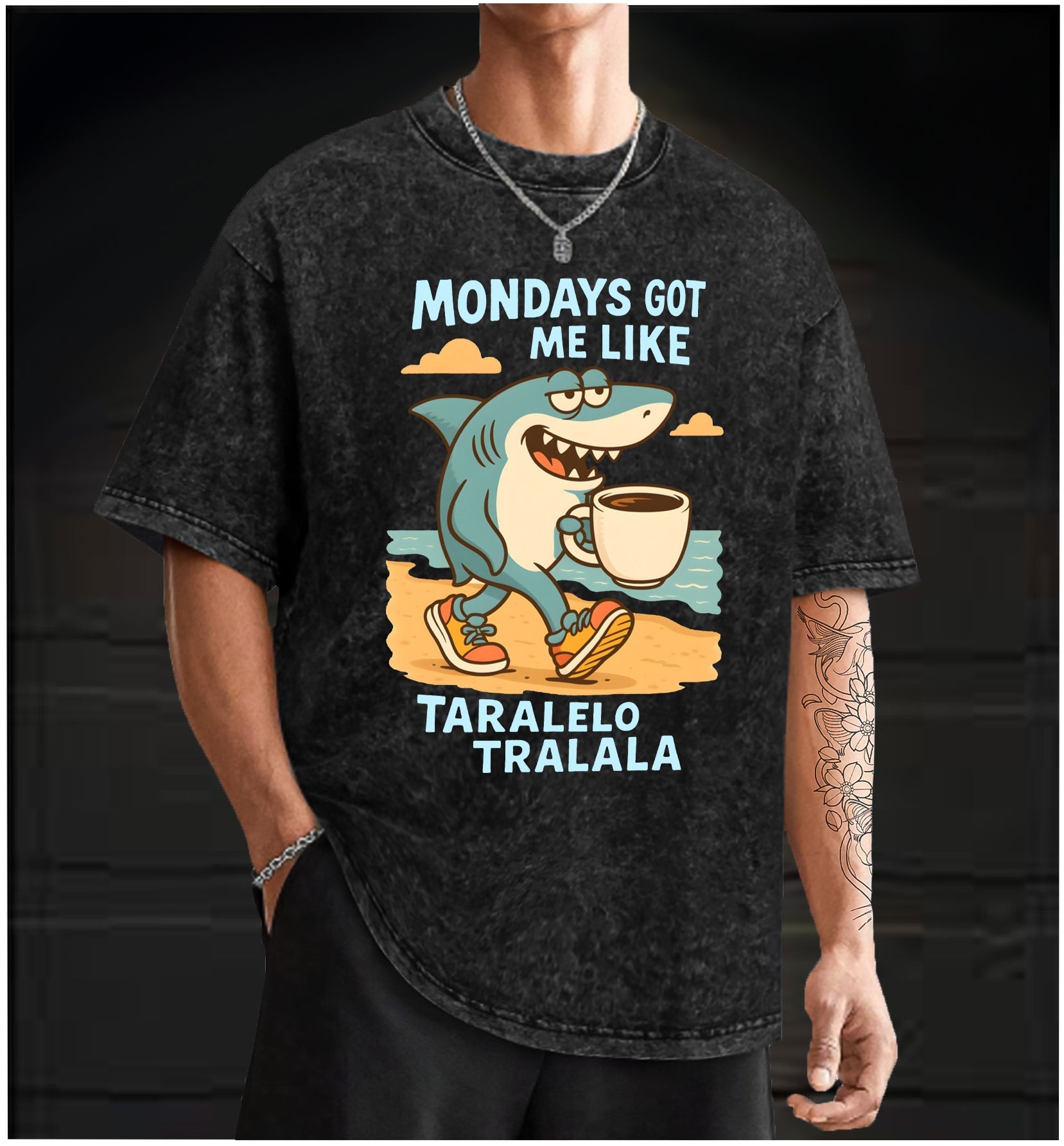  Lazy Shark Monday  Vintage Washed 100% Cotton T-Shirt - TheDrunkShark