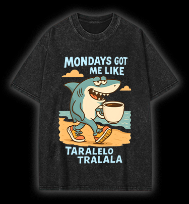  Lazy Shark Monday  Vintage Washed 100% Cotton T-Shirt - TheDrunkShark