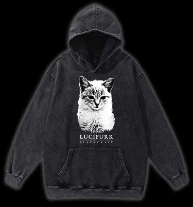 Lucipurr Cat Vintage Washed 100% Cotton Hoodie - TheDrunkShark