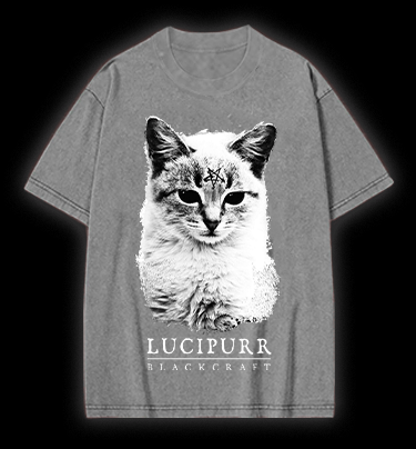 Lucipurr Cat Vintage Washed 100% Cotton T-Shirt - TheDrunkShark
