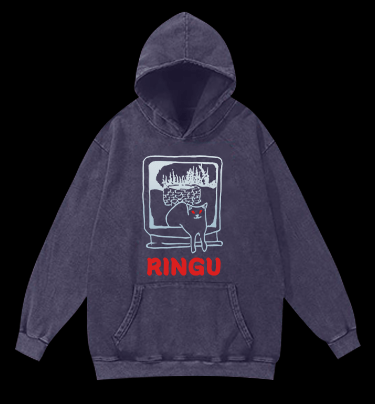 Meow of Ringu Vintage Washed 100% Cotton Hoodie - TheDrunkShark