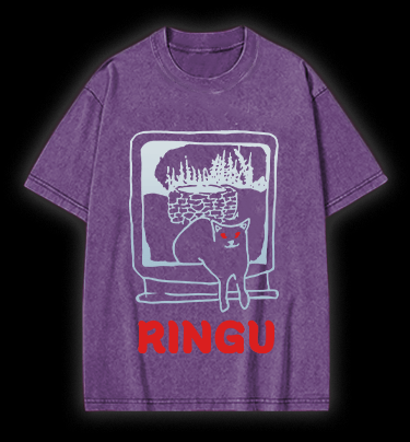 Meow of Ringu Vintage Washed 100% Cotton T-Shirt - TheDrunkShark