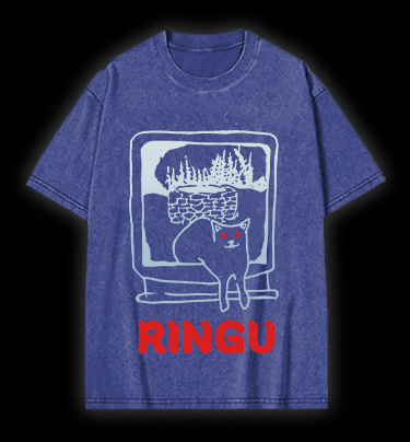 Meow of Ringu Vintage Washed 100% Cotton T-Shirt - TheDrunkShark