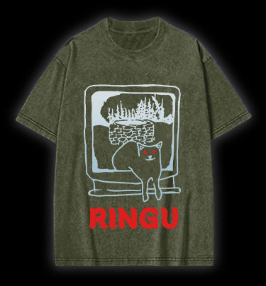 Meow of Ringu Vintage Washed 100% Cotton T-Shirt - TheDrunkShark