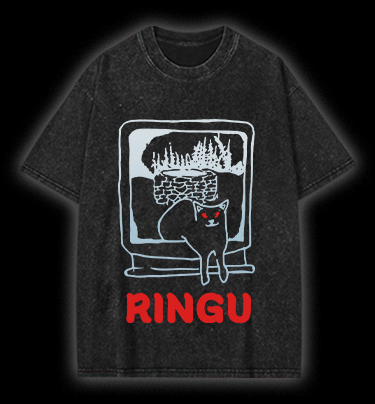 Meow of Ringu Vintage Washed 100% Cotton T-Shirt - TheDrunkShark