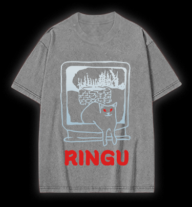 Meow of Ringu Vintage Washed 100% Cotton T-Shirt - TheDrunkShark