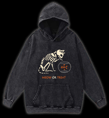 Meow Or Treat Vintage Washed 100% Cotton Hoodie - TheDrunkShark