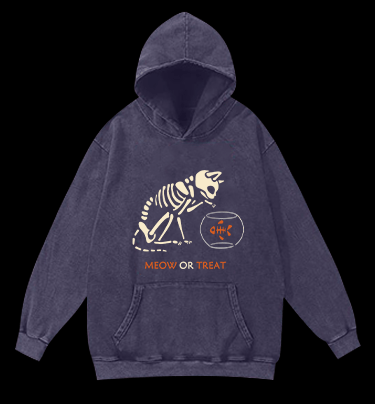 Meow Or Treat Vintage Washed 100% Cotton Hoodie - TheDrunkShark