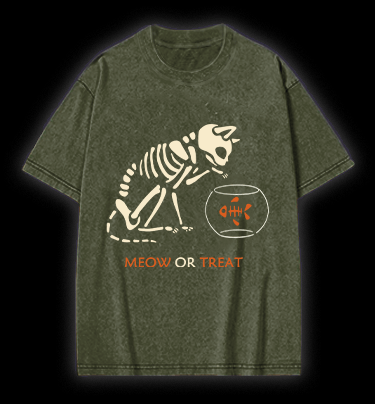 Meow Or Treat Vintage Washed 100% Cotton T-Shirt - TheDrunkShark