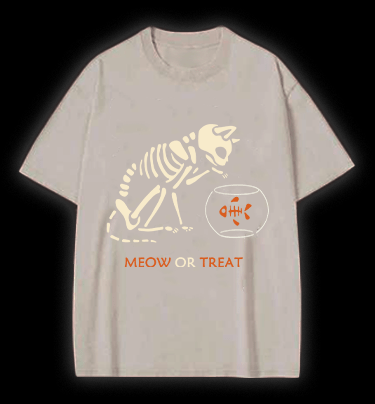 Meow Or Treat Vintage Washed 100% Cotton T-Shirt - TheDrunkShark