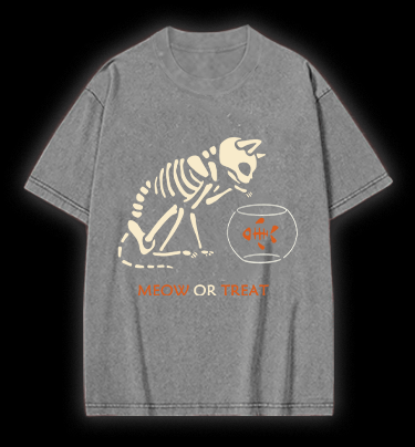 Meow Or Treat Vintage Washed 100% Cotton T-Shirt - TheDrunkShark