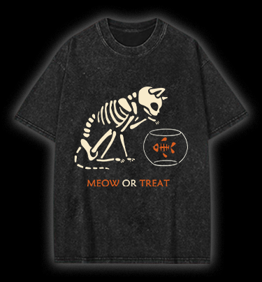 Meow Or Treat Vintage Washed 100% Cotton T-Shirt - TheDrunkShark