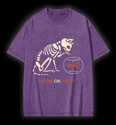 Meow Or Treat Vintage Washed 100% Cotton T-Shirt - TheDrunkShark