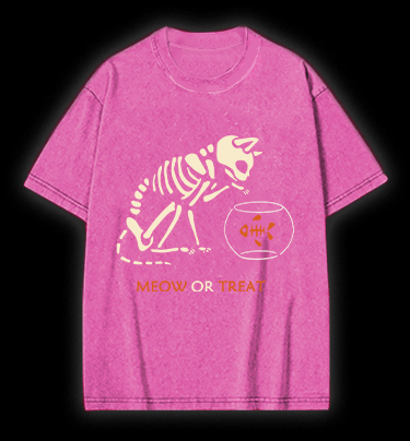 Meow Or Treat Vintage Washed 100% Cotton T-Shirt - TheDrunkShark