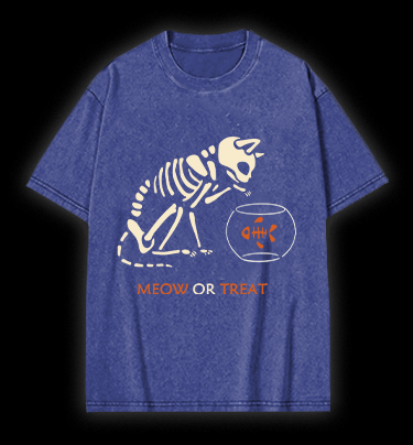 Meow Or Treat Vintage Washed 100% Cotton T-Shirt - TheDrunkShark