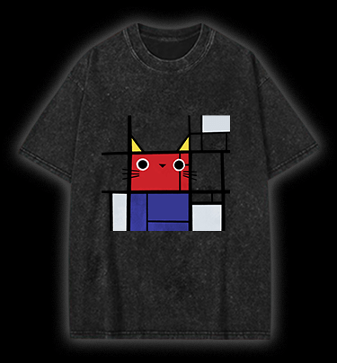  Meowdrian Cat Vintage Washed 100% Cotton T-Shirt - TheDrunkShark