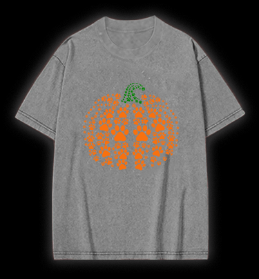 Meowlloween Pumpkin Vintage Washed 100% Cotton T-Shirt - TheDrunkShark