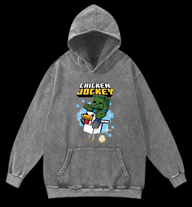 Minecraft Chicken Jockey Vintage Washed 100% Cotton Hoodie - TheDrunkShark