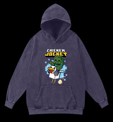 Minecraft Chicken Jockey Vintage Washed 100% Cotton Hoodie - TheDrunkShark