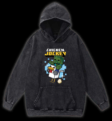 Minecraft Chicken Jockey Vintage Washed 100% Cotton Hoodie - TheDrunkShark
