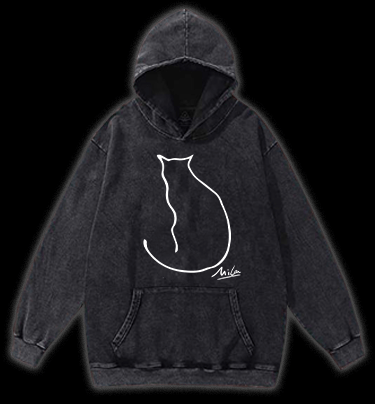 Minimalist Cat Line Art Vintage Washed 100% Cotton Hoodie - TheDrunkShark