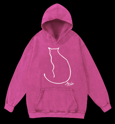 Minimalist Cat Line Art Vintage Washed 100% Cotton Hoodie - TheDrunkShark