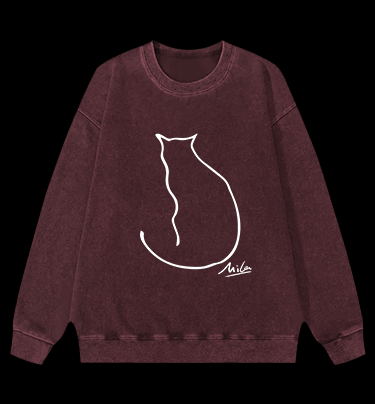 Minimalist Cat Line Art Vintage Washed 100% Cotton Sweatshirt - TheDrunkShark