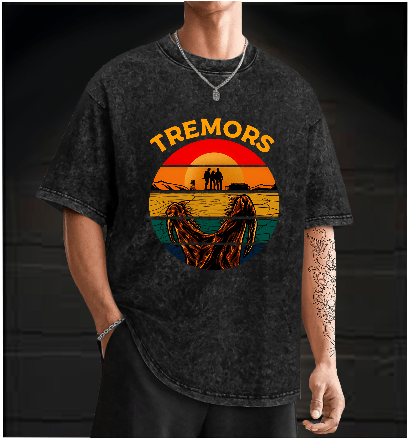 Monster Sunset Tremors Vintage Washed 100% Cotton T-Shirt - TheDrunkShark