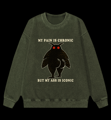 Moth's Chronic Pain & Iconic Ass Vintage Washed 100% Cotton Sweatshirt - TheDrunkShark