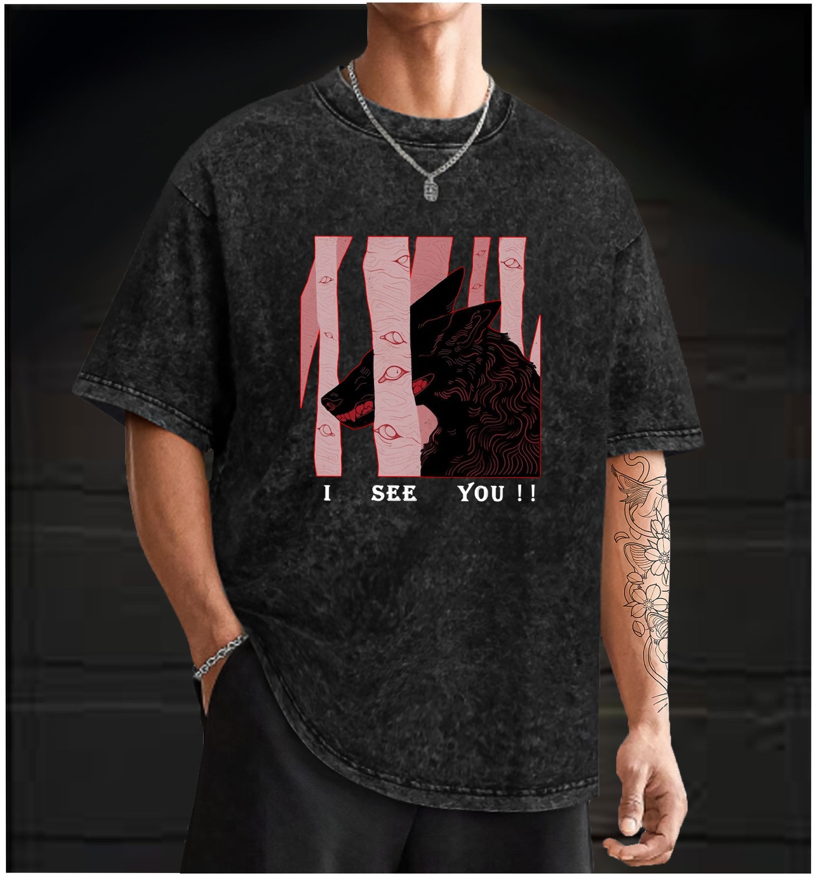  Mystery Dog in the Eye - Tree Forest Vintage Washed 100% Cotton T-Shirt - TheDrunkShark