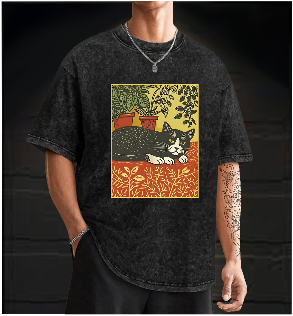  Nap Time Cat Vintage Washed 100% Cotton T-Shirt - TheDrunkShark