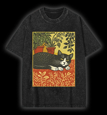  Nap Time Cat Vintage Washed 100% Cotton T-Shirt - TheDrunkShark