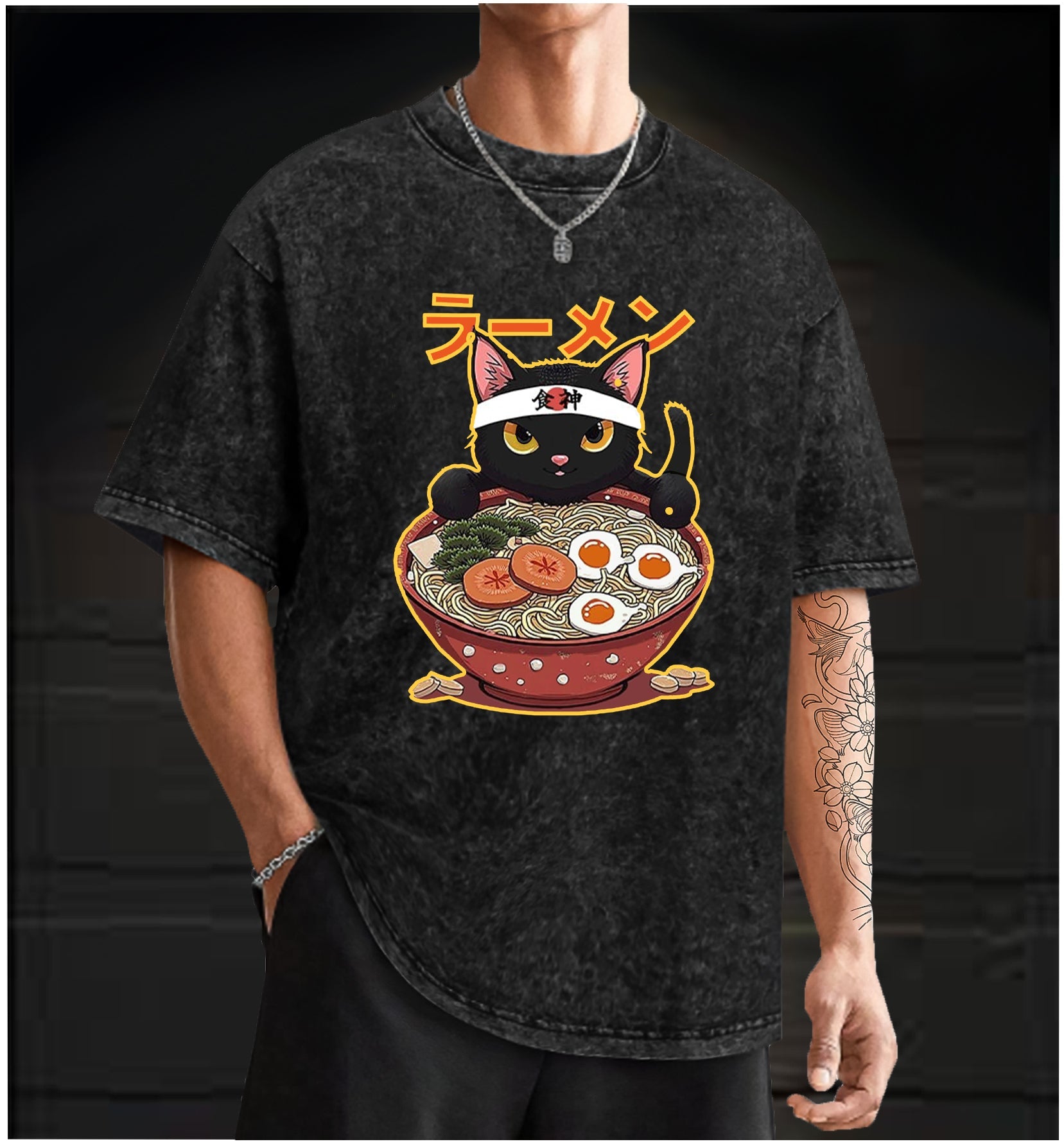  Neko Ramen Master Cat Vintage Washed 100% Cotton T-Shirt - TheDrunkShark