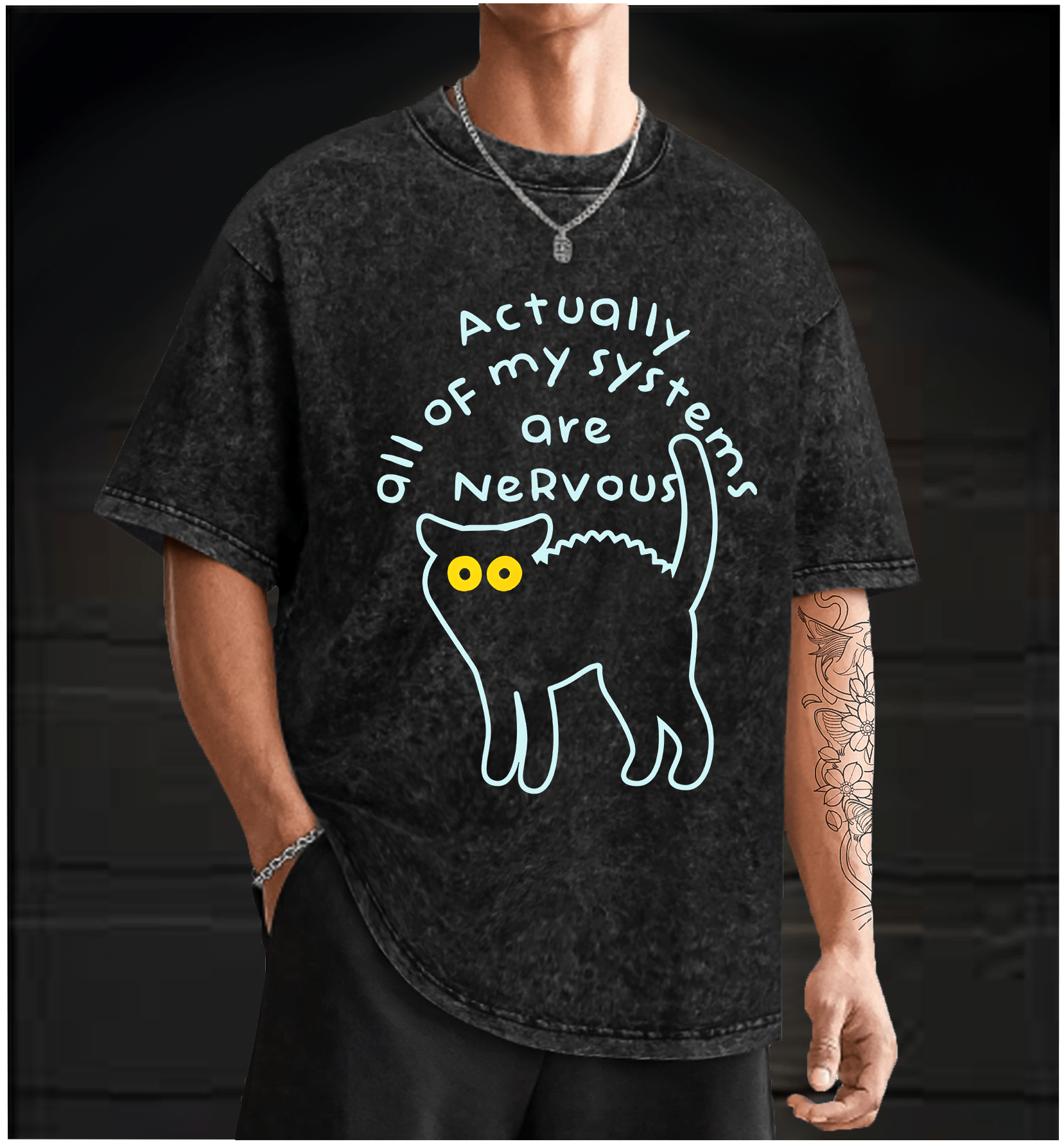Nervous Cat Mood Vintage Washed 100% Cotton T-Shirt - TheDrunkShark