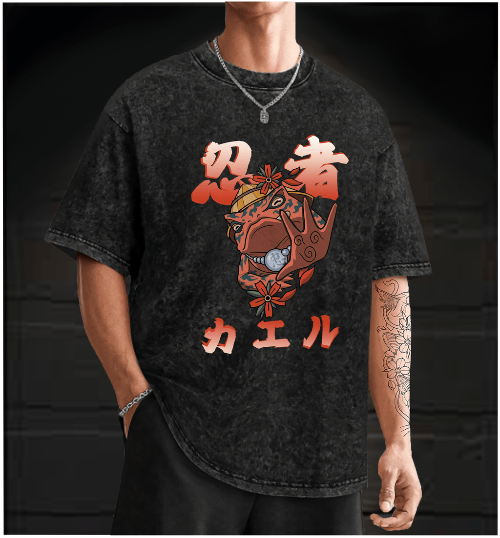 Ninja Frog Vintage Washed 100% Cotton T-Shirt - TheDrunkShark