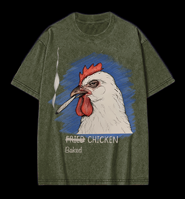 NO Fried,It??s Baked CHICKEN Vintage Washed 100% Cotton T-Shirt - TheDrunkShark