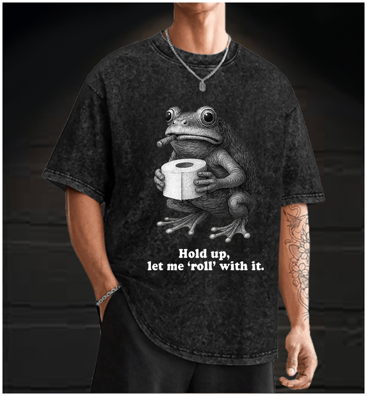  No Worries, Just Roll  Frog Vintage Washed 100% Cotton T-Shirt - TheDrunkShark