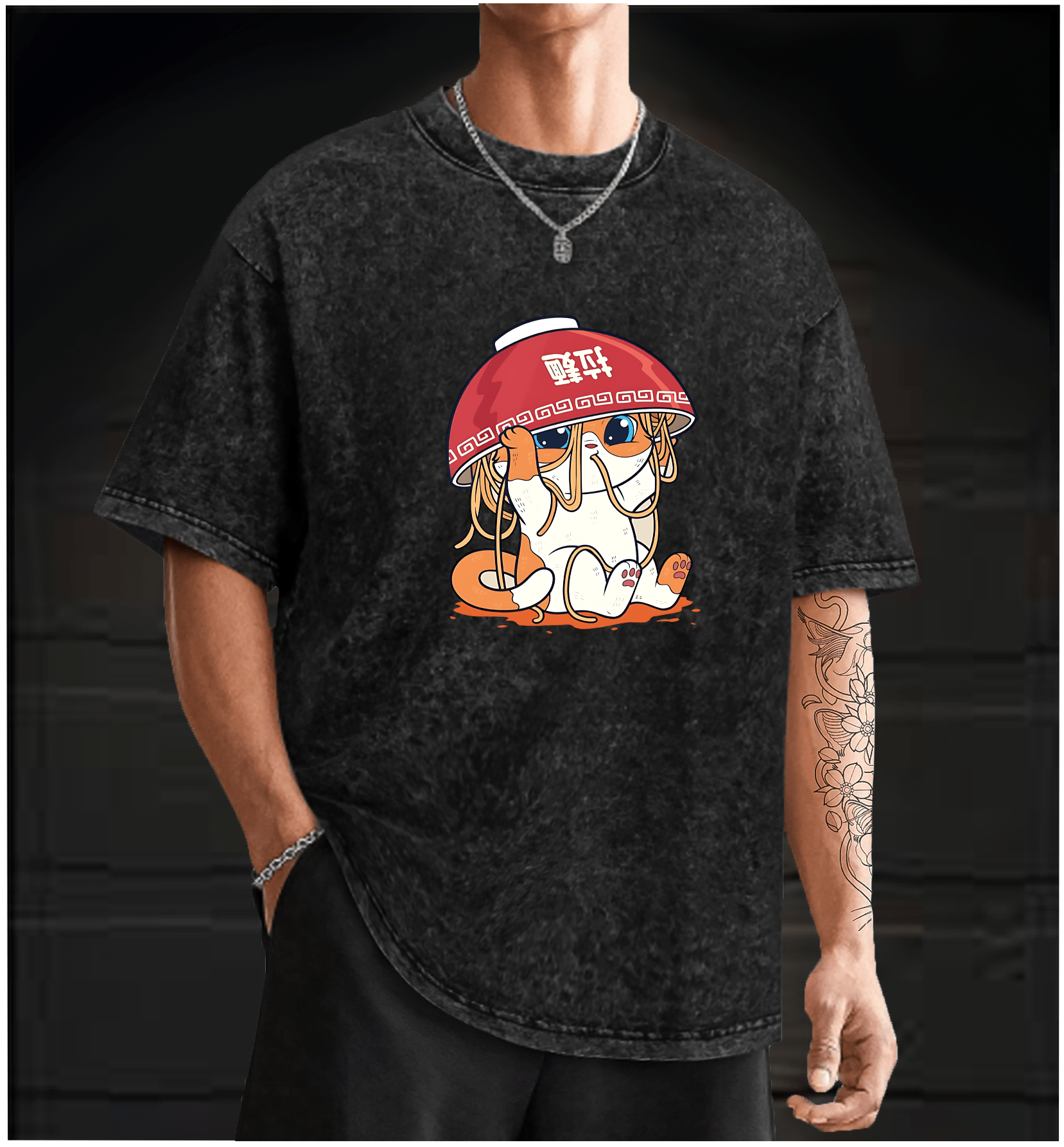 Noodle Cat Vintage Washed 100% Cotton T-Shirt - TheDrunkShark