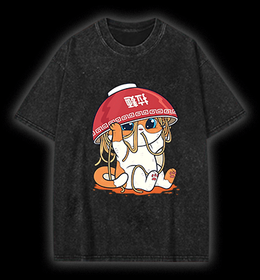 Noodle Cat Vintage Washed 100% Cotton T-Shirt - TheDrunkShark