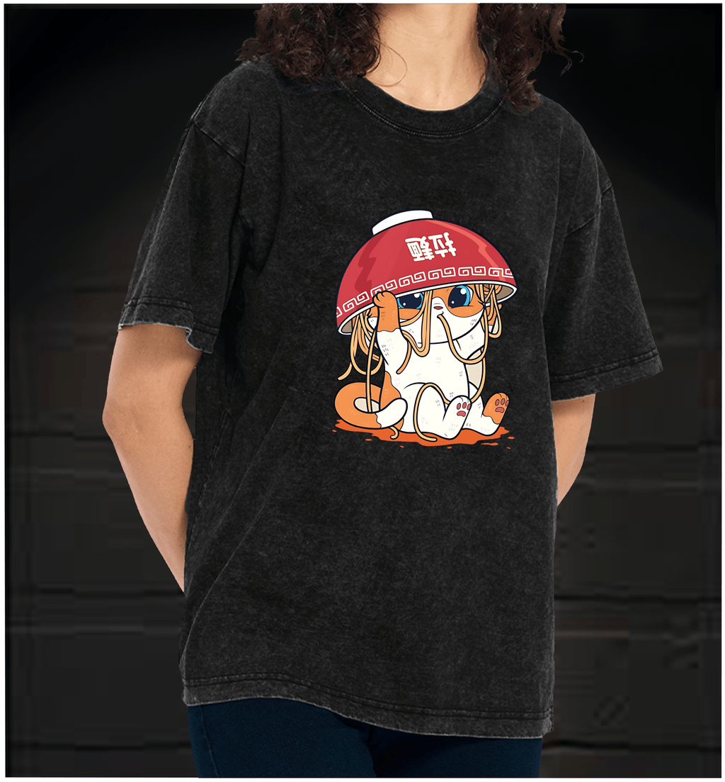 Noodle Cat Vintage Washed 100% Cotton T-Shirt - TheDrunkShark