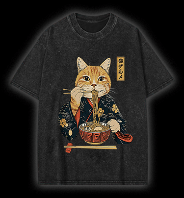 Noodle Cat Vintage Washed 100% Cotton T-Shirt - TheDrunkShark