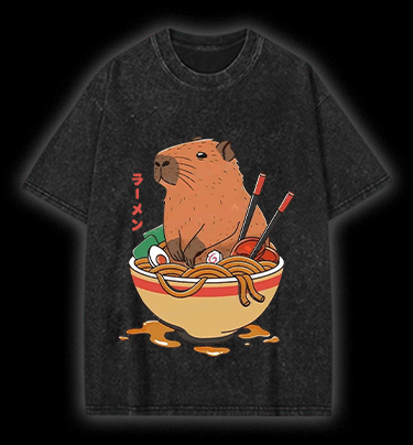 Noodles Capybara Vintage Washed 100% Cotton T-Shirt - TheDrunkShark