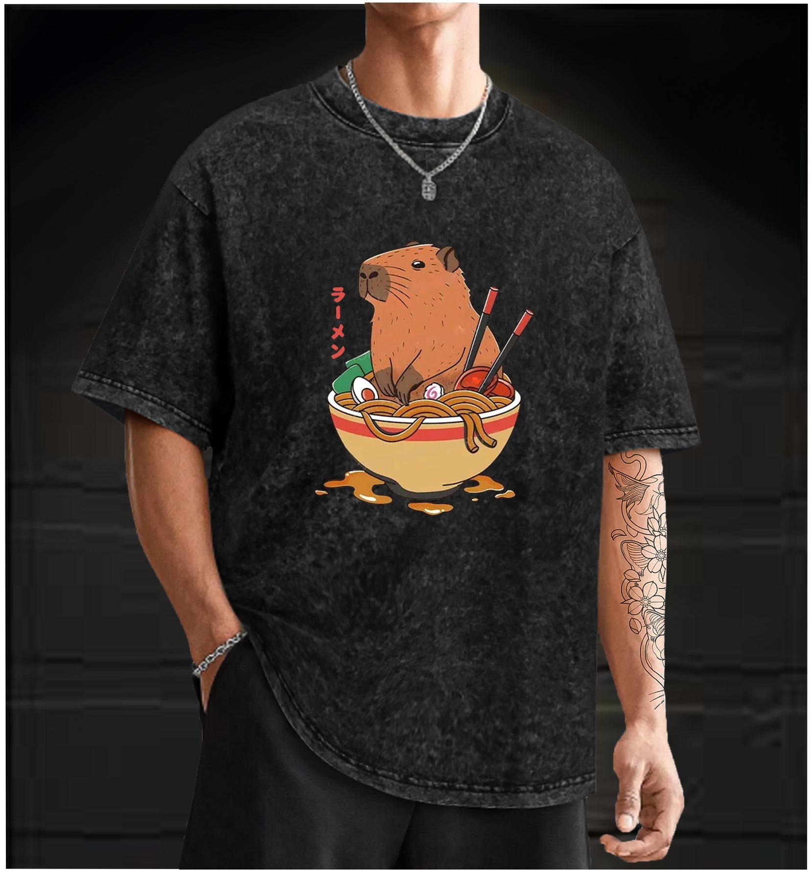 Noodles Capybara Vintage Washed 100% Cotton T-Shirt - TheDrunkShark